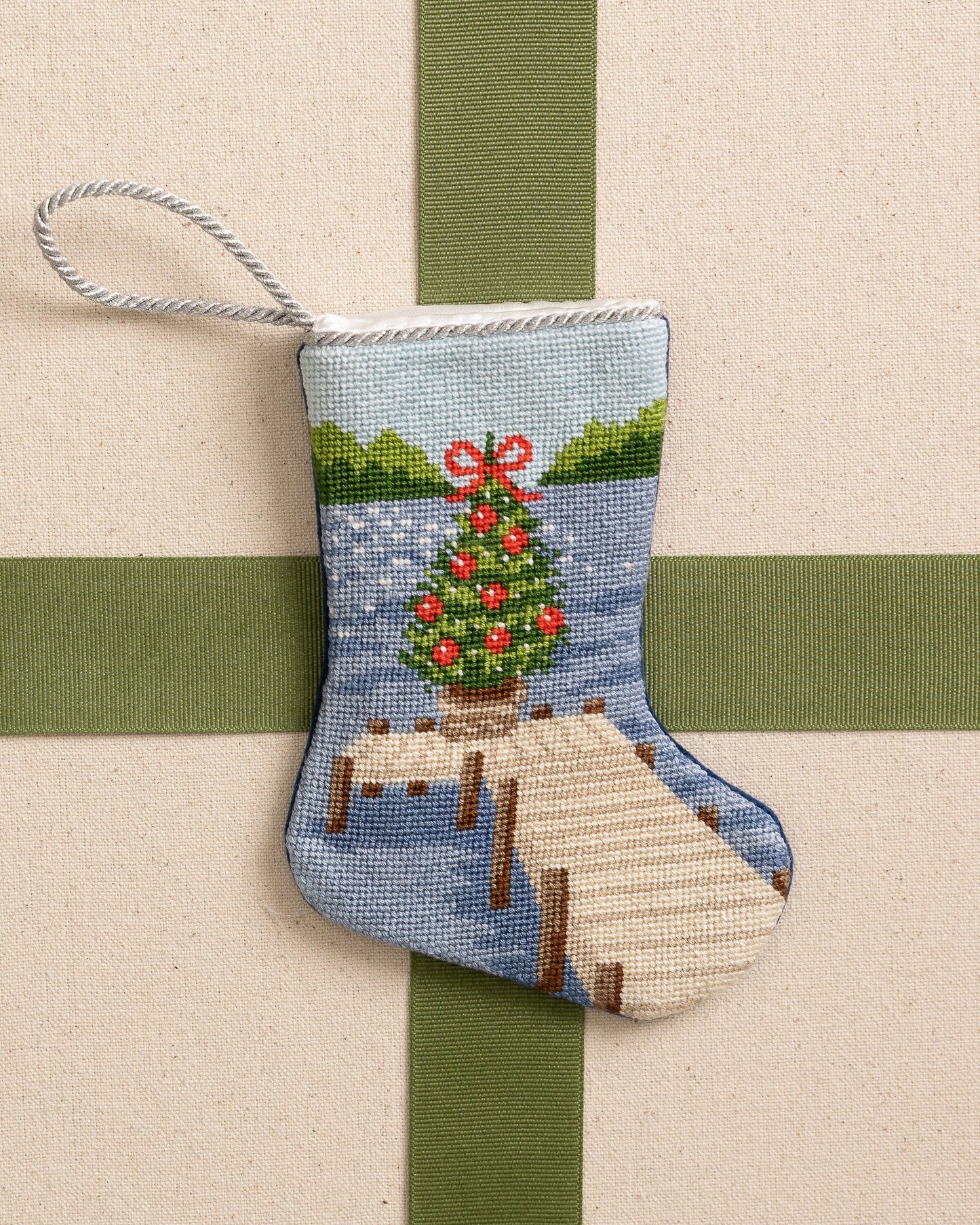 Festive Fir Needlepoint Bauble Stocking