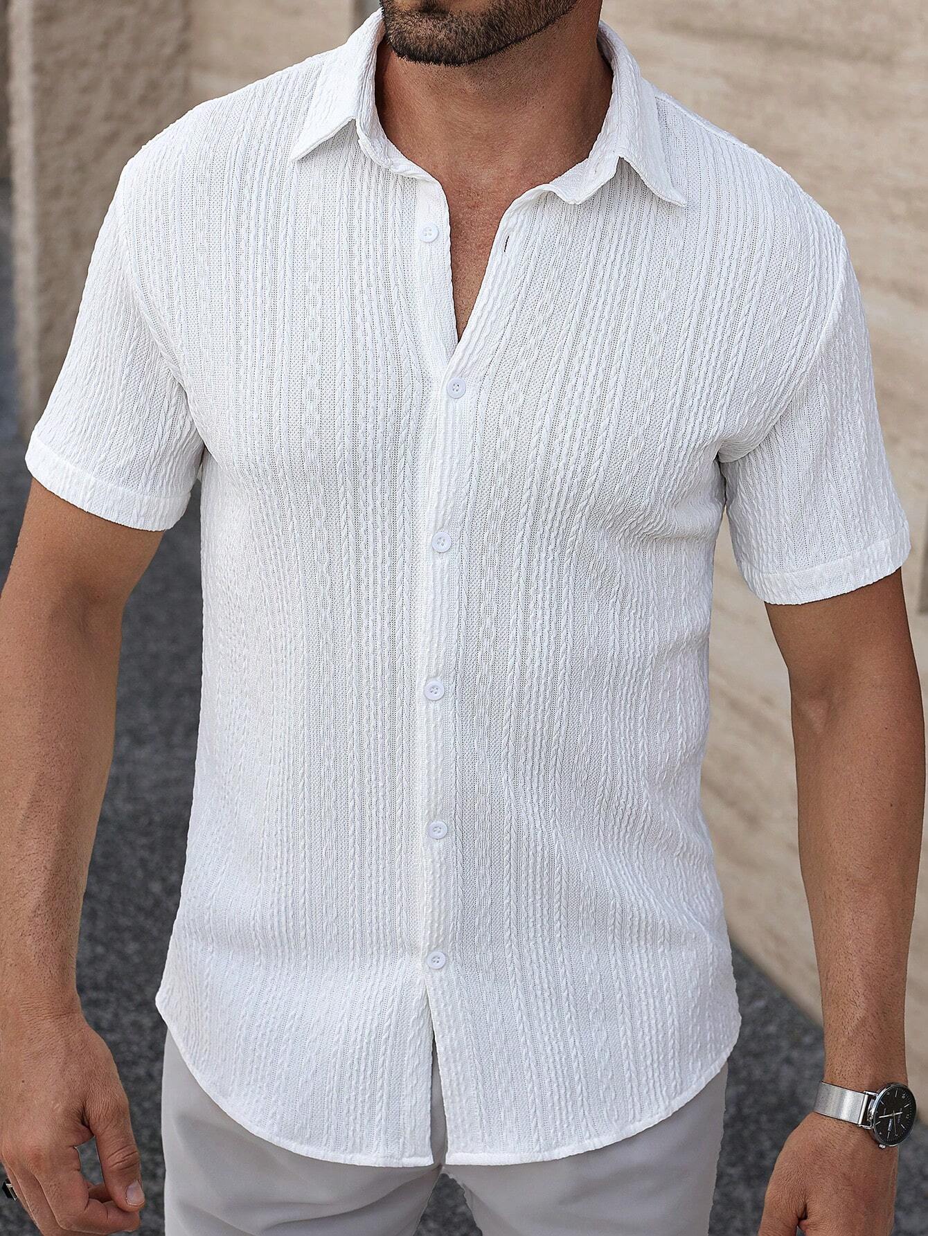 White Premium Button-up Textured Shirt