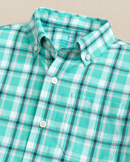 Boys River Ridge Plaid Intercoastal Long Sleeve Sport Shirt - Turtle Green