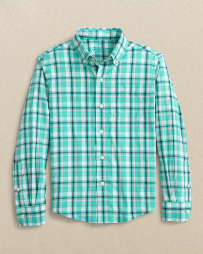 Boys River Ridge Plaid Intercoastal Long Sleeve Sport Shirt - Turtle Green