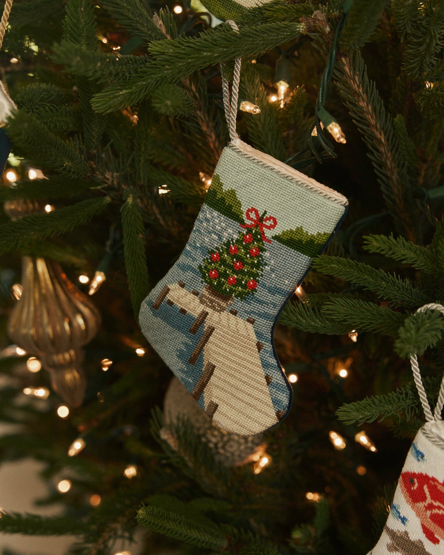 Festive Fir Needlepoint Bauble Stocking