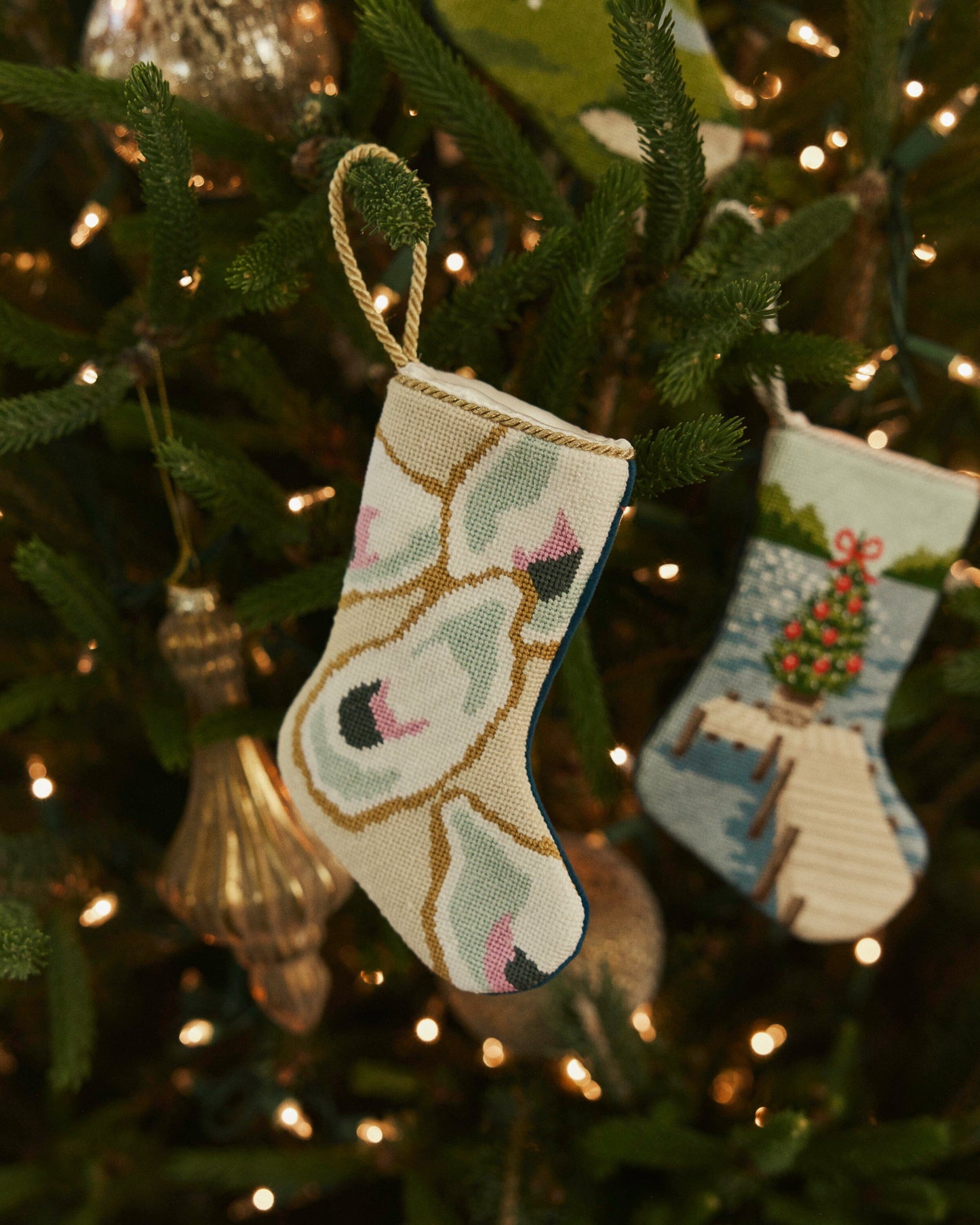 Southern Oyster Needlepoint Bauble Stocking