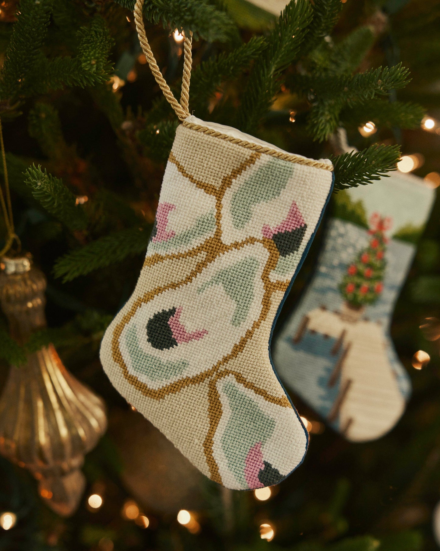 Southern Oyster Needlepoint Bauble Stocking