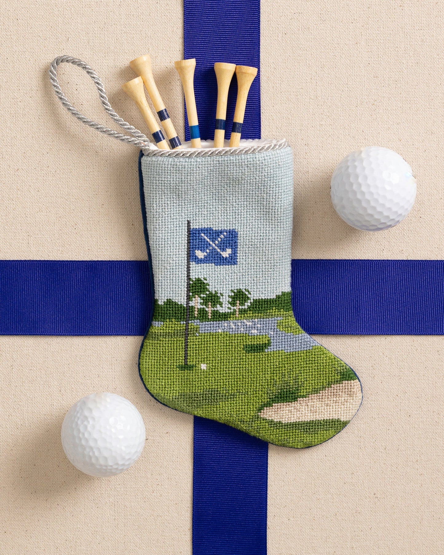 Tee Time Golf Needlepoint Bauble Stocking