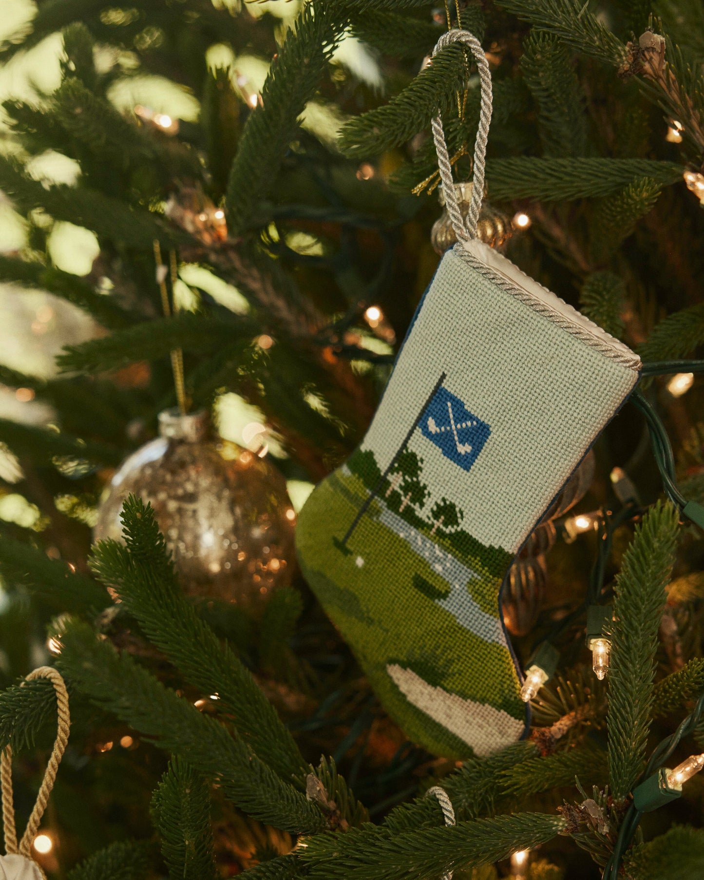 Tee Time Golf Needlepoint Bauble Stocking